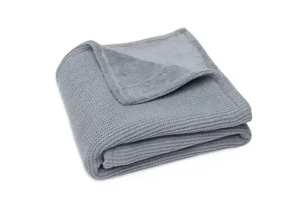 130. Jollein blanket basic knit 100X150cm stone grey fleece incl borduurwerk