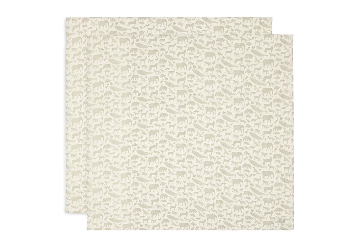 Jollein Hydrofiele Doek Large 115x115cm Animals - Olive Green - 2 Stuks