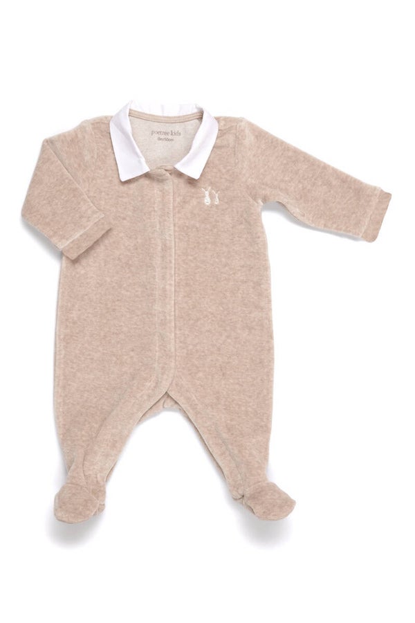 Poetree Babypakje Velours Camel met poplin kraagje