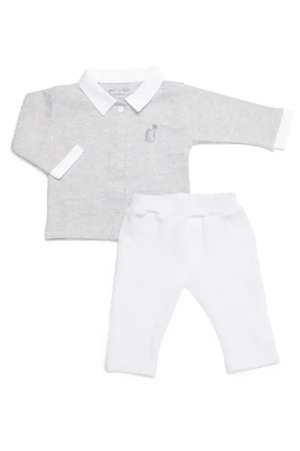 143. Poetree Favourites 2 - Delige baby set grijs shirt met wit broekje maat 56