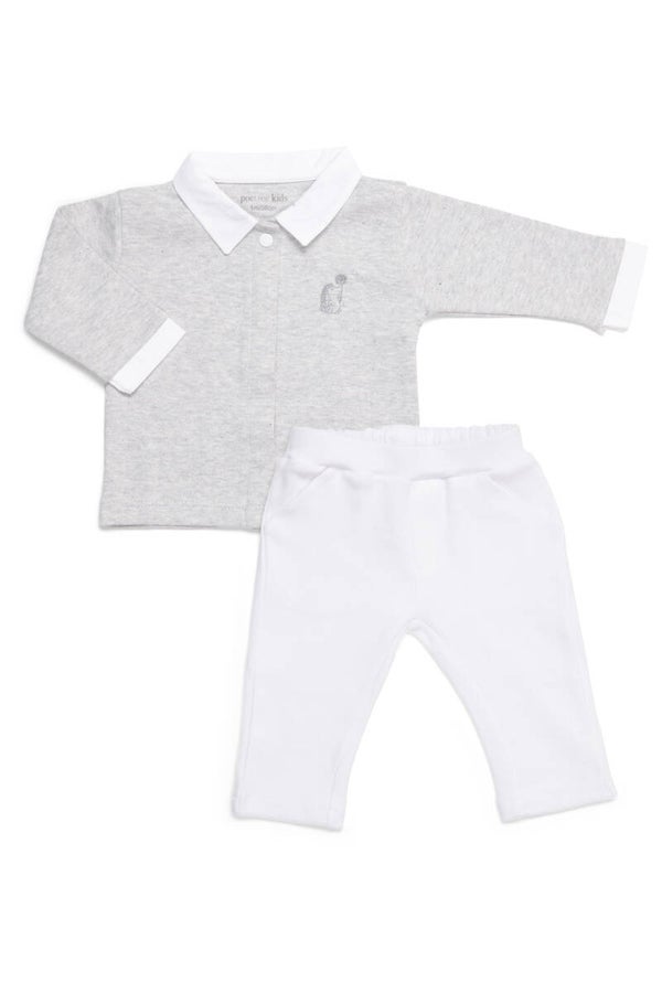 Poetree Favourites 2 - Delige baby set grijs shirt met wit broekje