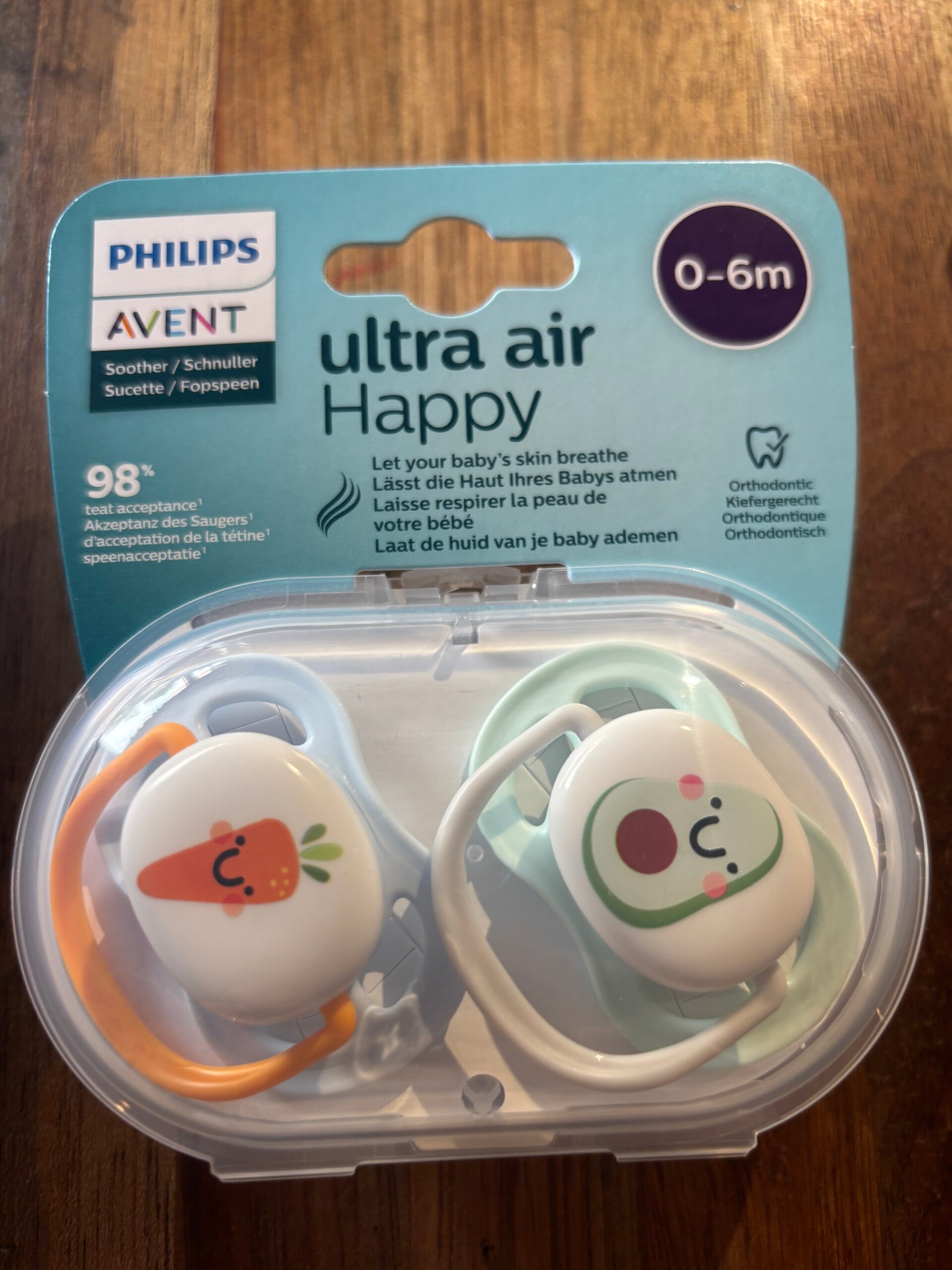 Avent Fopspeen +0M Air Collectie happy advocado/wortel