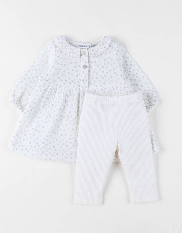 Noukie's Set Jurk en Legging, Katoenen Mousseline