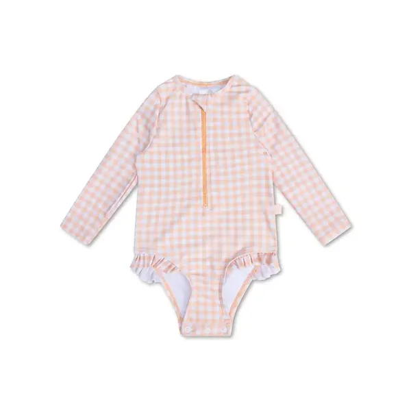 Swim Essentials Sunset Grid | Oranje/Wit Meisjes UV Badpak met lange mouwen