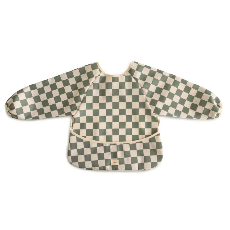 Mushie LONG SLEEVE BIB  Olive check