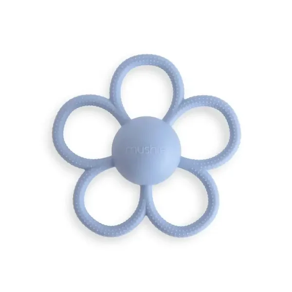 Mushie RATTLE DAISY TEETHER Faded Denim