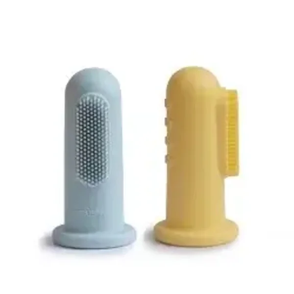 136. Mushie toothbrush finger powder blue + pale daffodil
