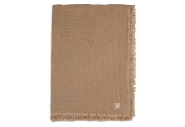 JOLLEIN fringe dekentje 120x120 biscuit