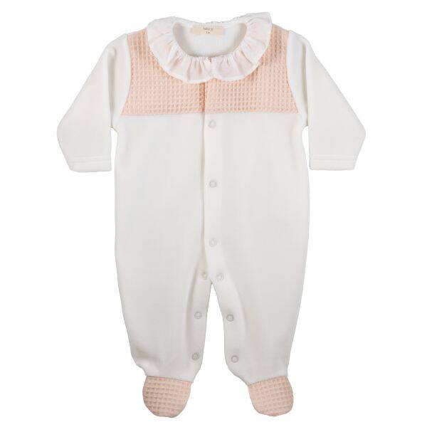 Baby Gi White velours boxpakje  frilly collar nest peach