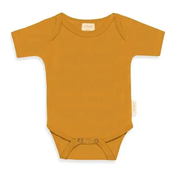 132. Funnies Romper Uni Line, Ochre 50-56 incl borduurwerk