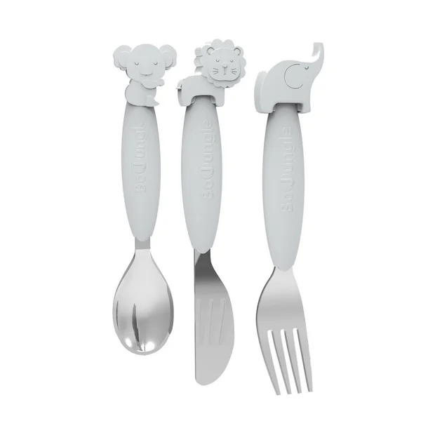 124. Bo jungle Silicone Spoon-Fork-Knife Set Grey