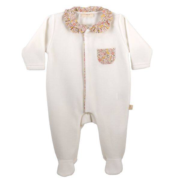 Pyjama ivory velours pocket bloemetjes