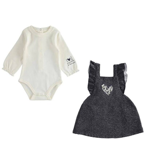 Set romper en dress glitter grijs hartje