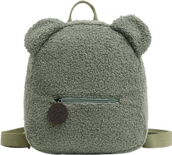 Teddy rugzak groen kaki met berenoren