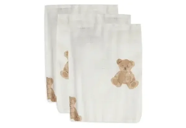 119. Jollein Washandje mousseline teddybeer - 3 pack