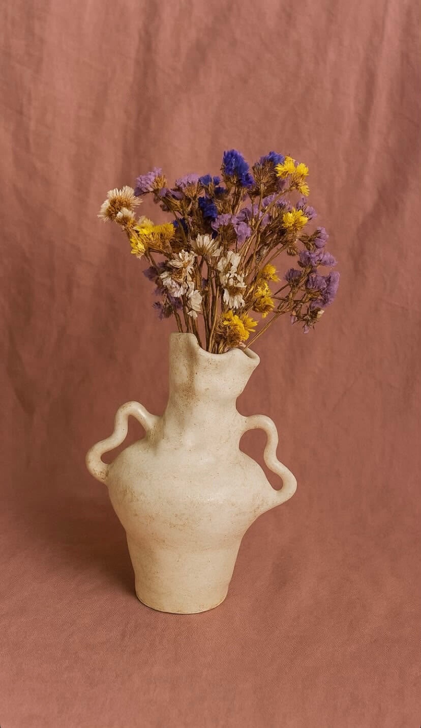 Asymmetrical Stoneware Vase with Transparent Glaze