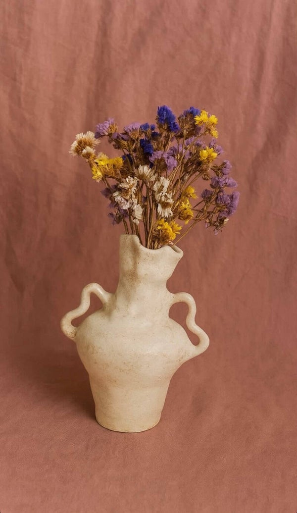 Asymmetrical Stoneware Vase with Transparent Glaze