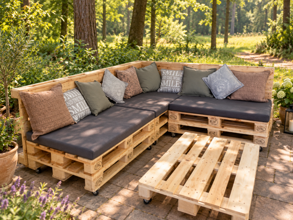 Leuke Pallet hoekbank met wieltjes
