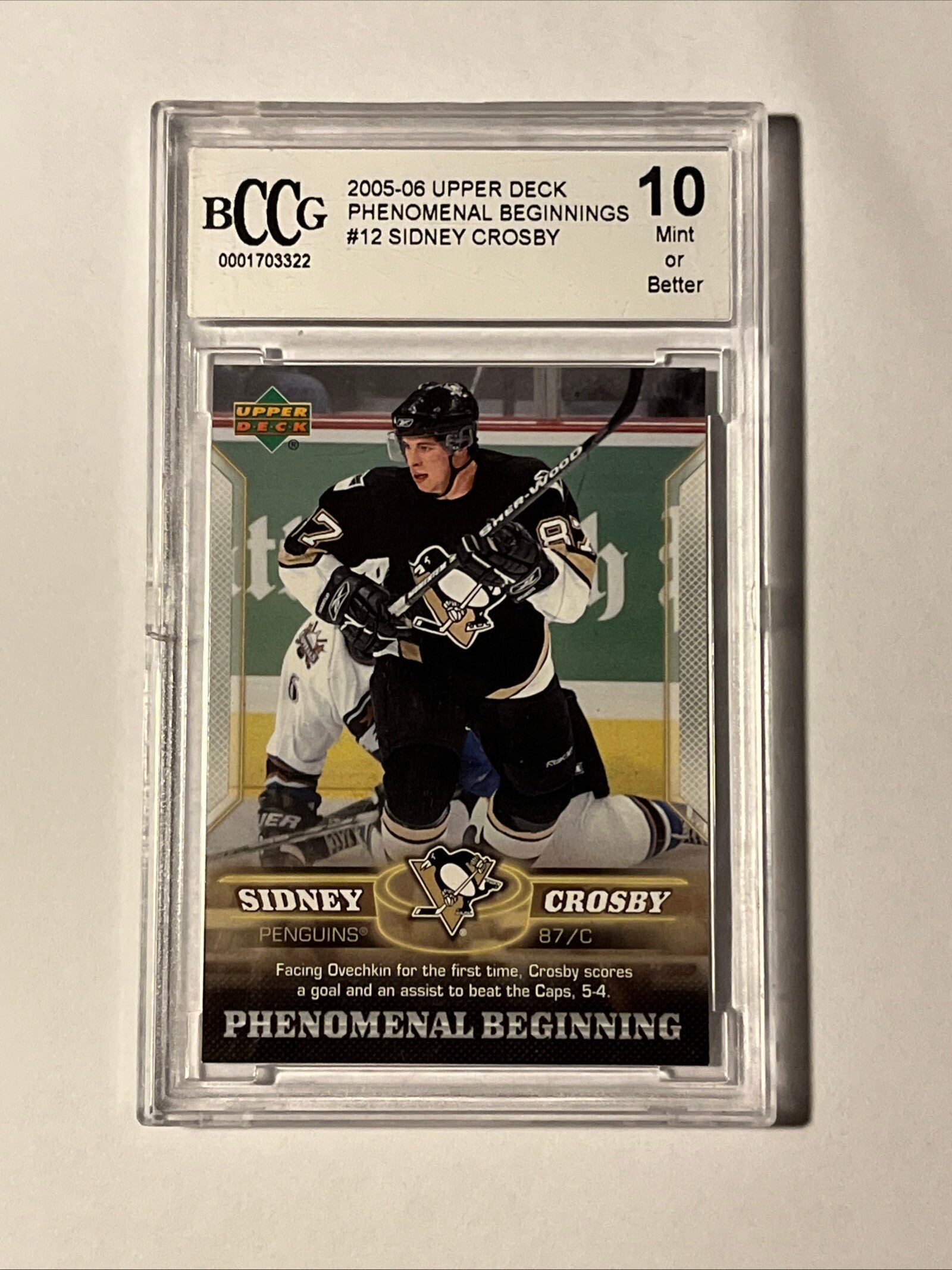 2005 UPPER DECK PHENOMENAL BEGINNINGS #12 SIDNEY CROSBY ROOKIE RC BCCG 10