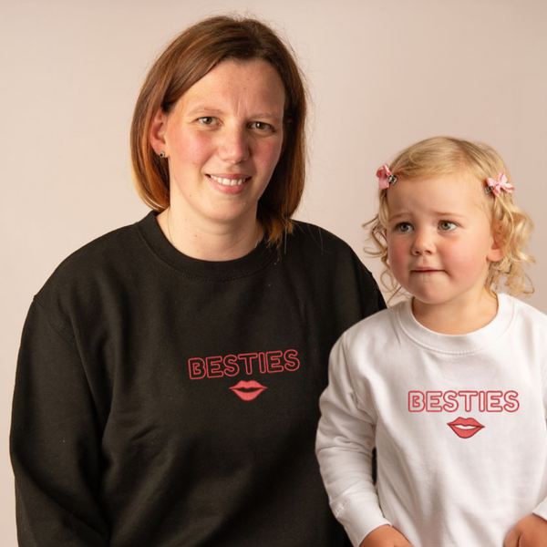 Besties - Adult Valentine Embroidered Sweater or Hoodie