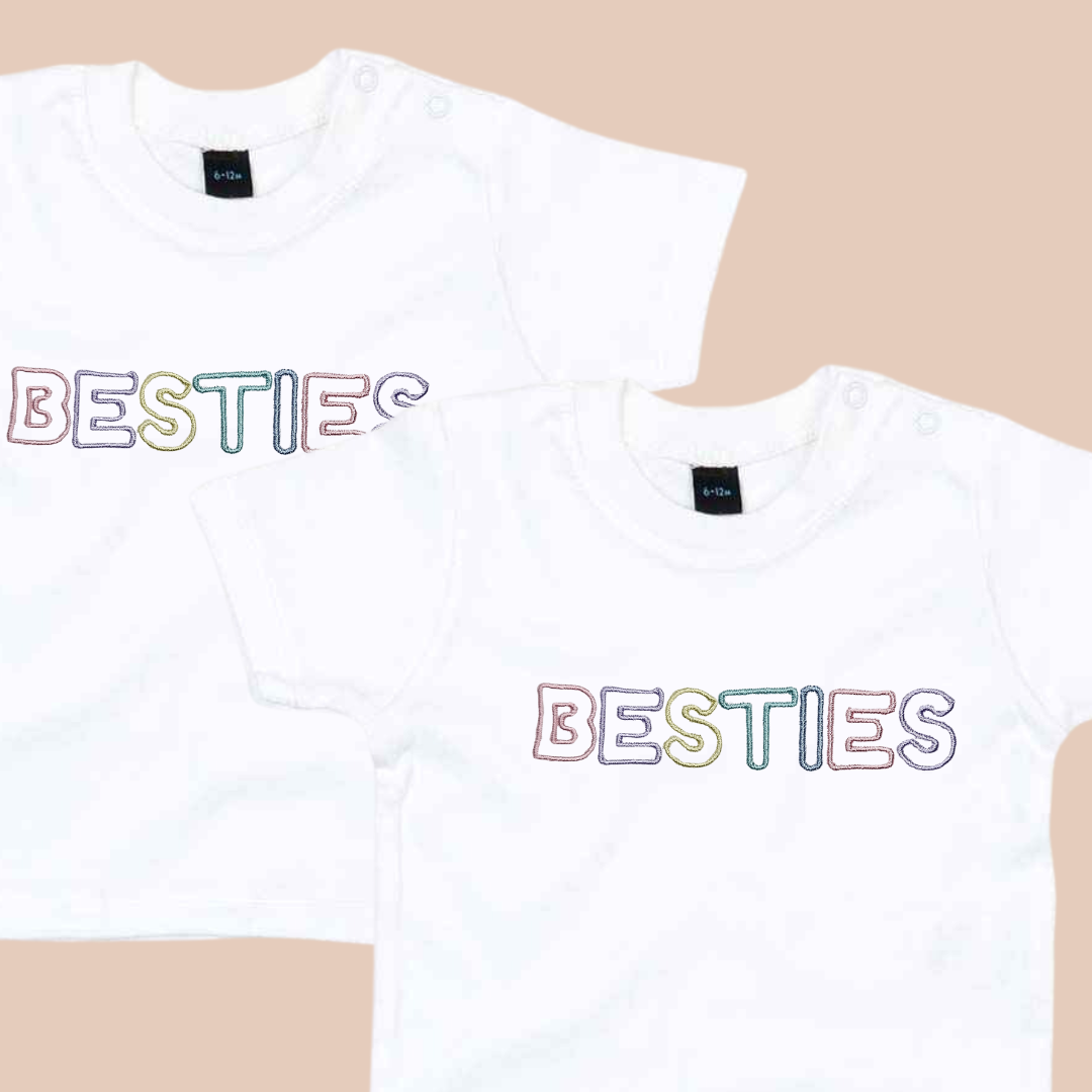 Besties - Infant Embroidered T Shirt, Vest or Romper