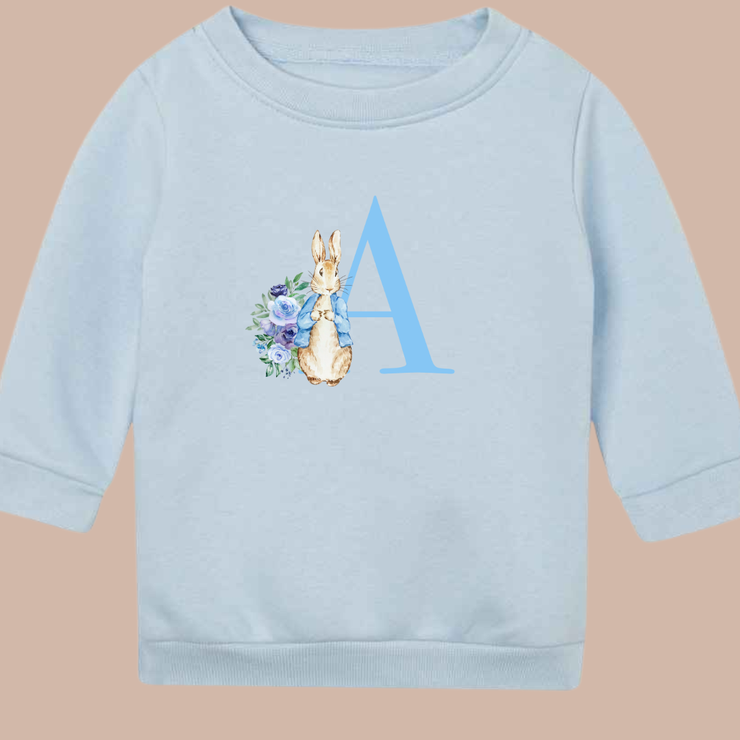 Rabbit Initial (Blue or Pink) - Infant Printed Personalised Easter Sweater or Hoodie