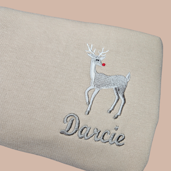 Christmas Classic Reindeer & Name - Child Personalised Embroidered Sweater or Hoodie