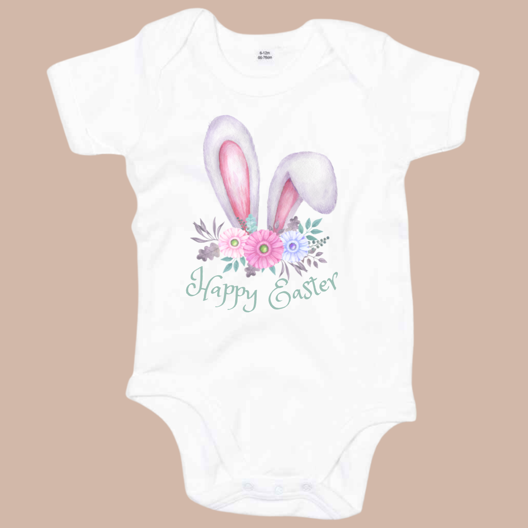 Happy Easter Bunny Ears - Infant Printed Easter Vest or Sleepsuit
