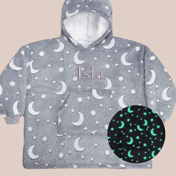 Child Personalised Embroidered GLOW Hooded Blanket - Bodoni