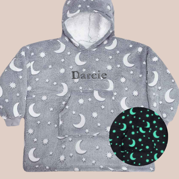 Child Personalised Embroidered GLOW Hooded Blanket - Garamond