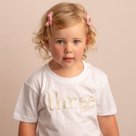 Birthday Age and Script name - Child Personalised Embroidered T Shirt