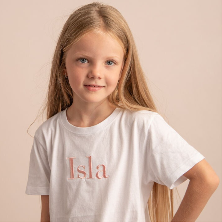 Large Name (Bodoni) - Child Personalised Embroidered T Shirt
