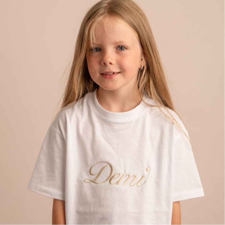 Large Name (Script) - Child Personalised Embroidered T Shirt
