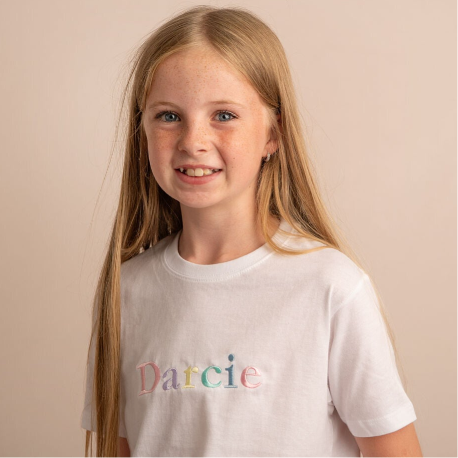Large Name (Garamond) - Child Personalised Embroidered T Shirt