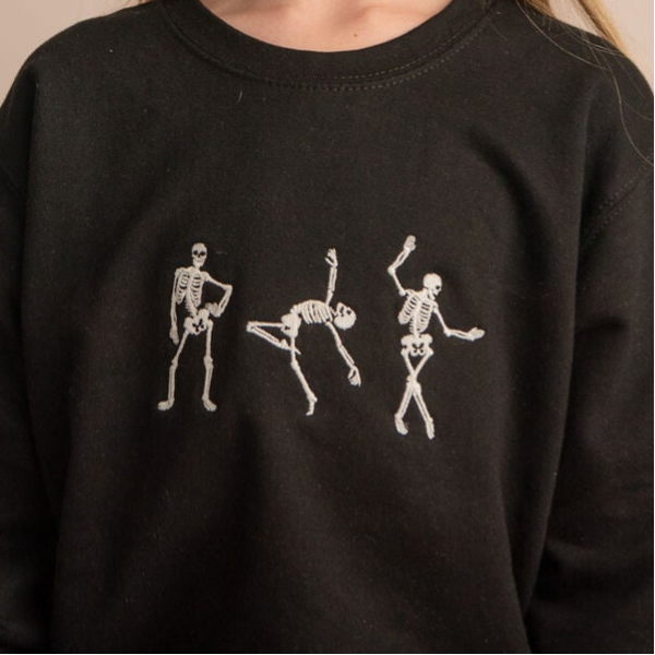 Adult Halloween Dancing Skeletons - Embroidered Sweater or Hoodie
