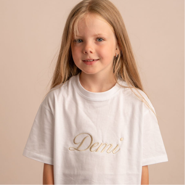 Large Name (Script) - Child Personalised Embroidered T Shirt