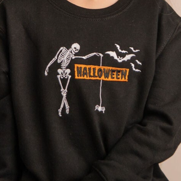 Adult Halloween Skeleton - Embroidered Sweater or Hoodie