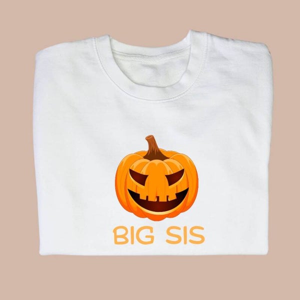 Child Halloween Printed Sweater or Hoodie - Big Sis Pumpkin