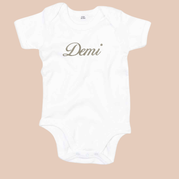 Large Name (Script) - Infant Personalised Embroidered T Shirt, Vest or Romper