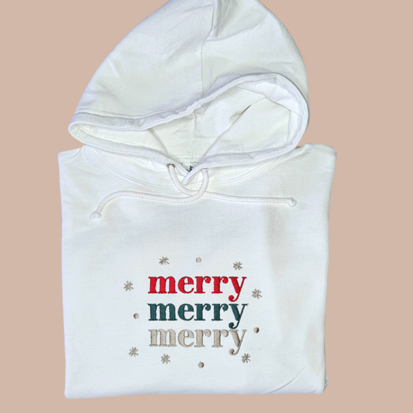 Christmas Merry, Merry, Merry  - Adult Embroidered Sweater or Hoodie