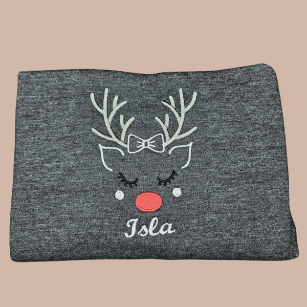Christmas Miss Reindeer & Name - Child Personalised Embroidered Sweater or Hoodie