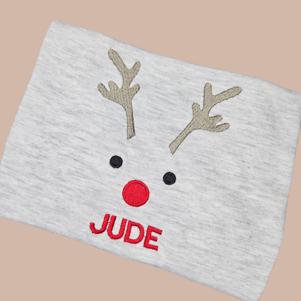 Christmas Mr Reindeer & Name - Child Personalised Embroidered Sweater or Hoodie