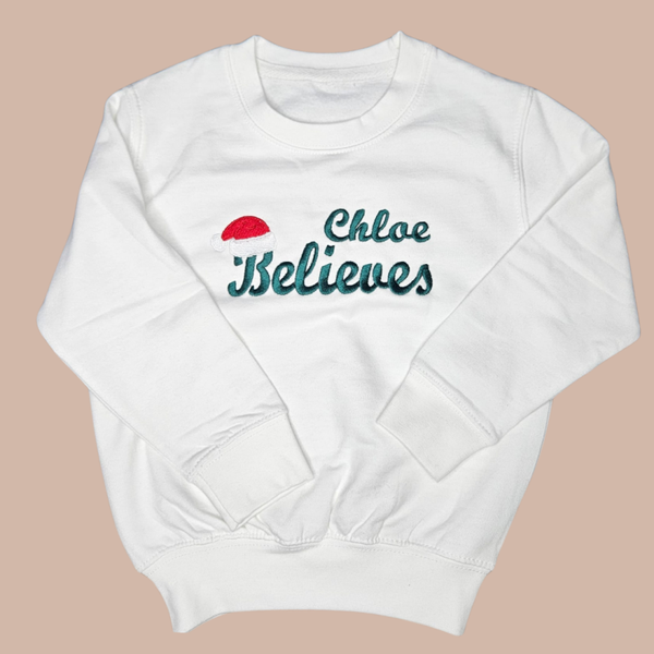 Christmas Name Believes - Child Personalised Embroidered Sweater or Hoodie