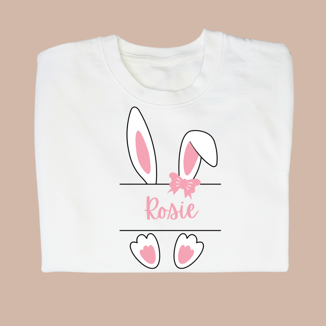 Bunny Name (Blue or Pink) - Child Printed Personalised Easter Sweater or Hoodie
