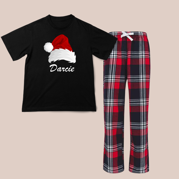 Christmas Santa hat & name - Child Personalised Printed Pyjamas
