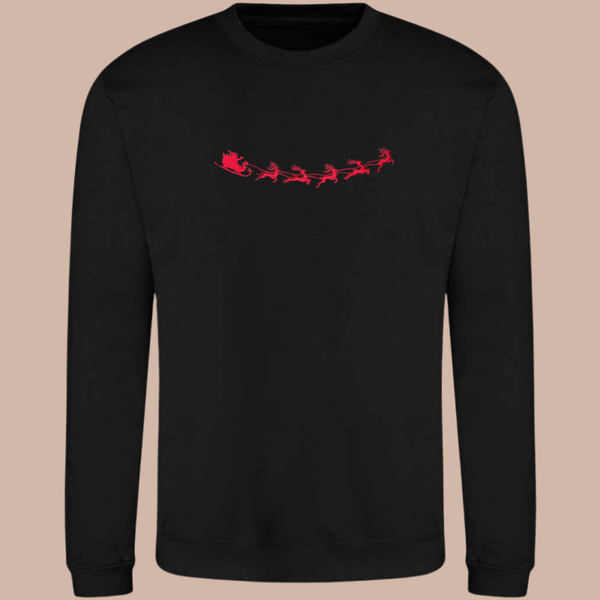 Christmas, Santa's Sleigh - Adult Embroidered Sweater or Hoodie
