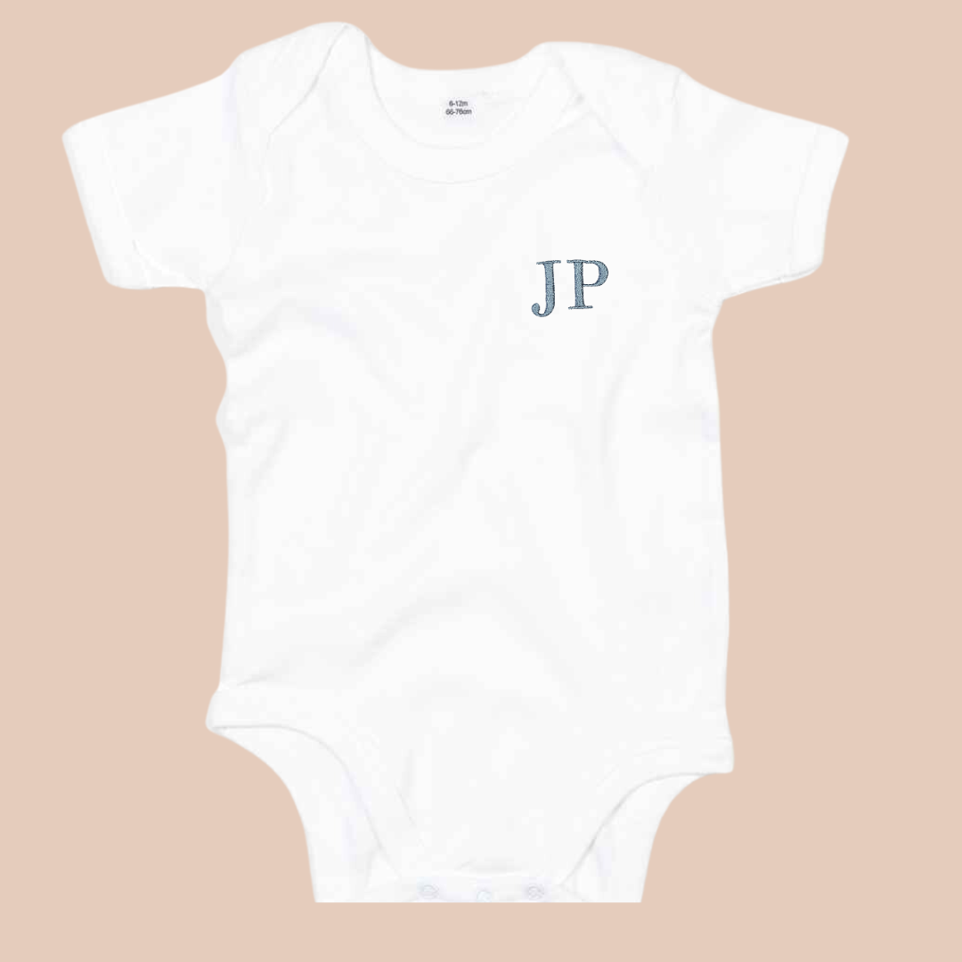 Small Initials (Bodoni) - Infant Personalised Embroidered T Shirt, Vest or Romper