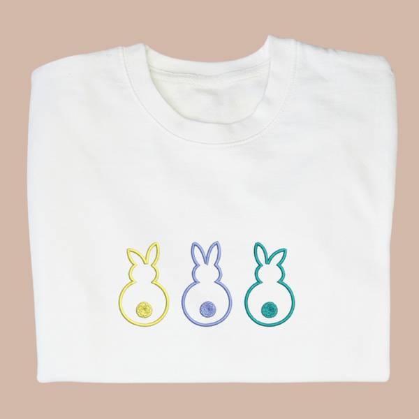 Three Bunnies Outline - Child Embroidered Easter Sweater or Hoodie