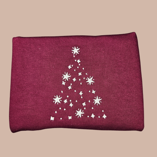 Christmas Tree, Stars - Adult Embroidered Sweater or Hoodie
