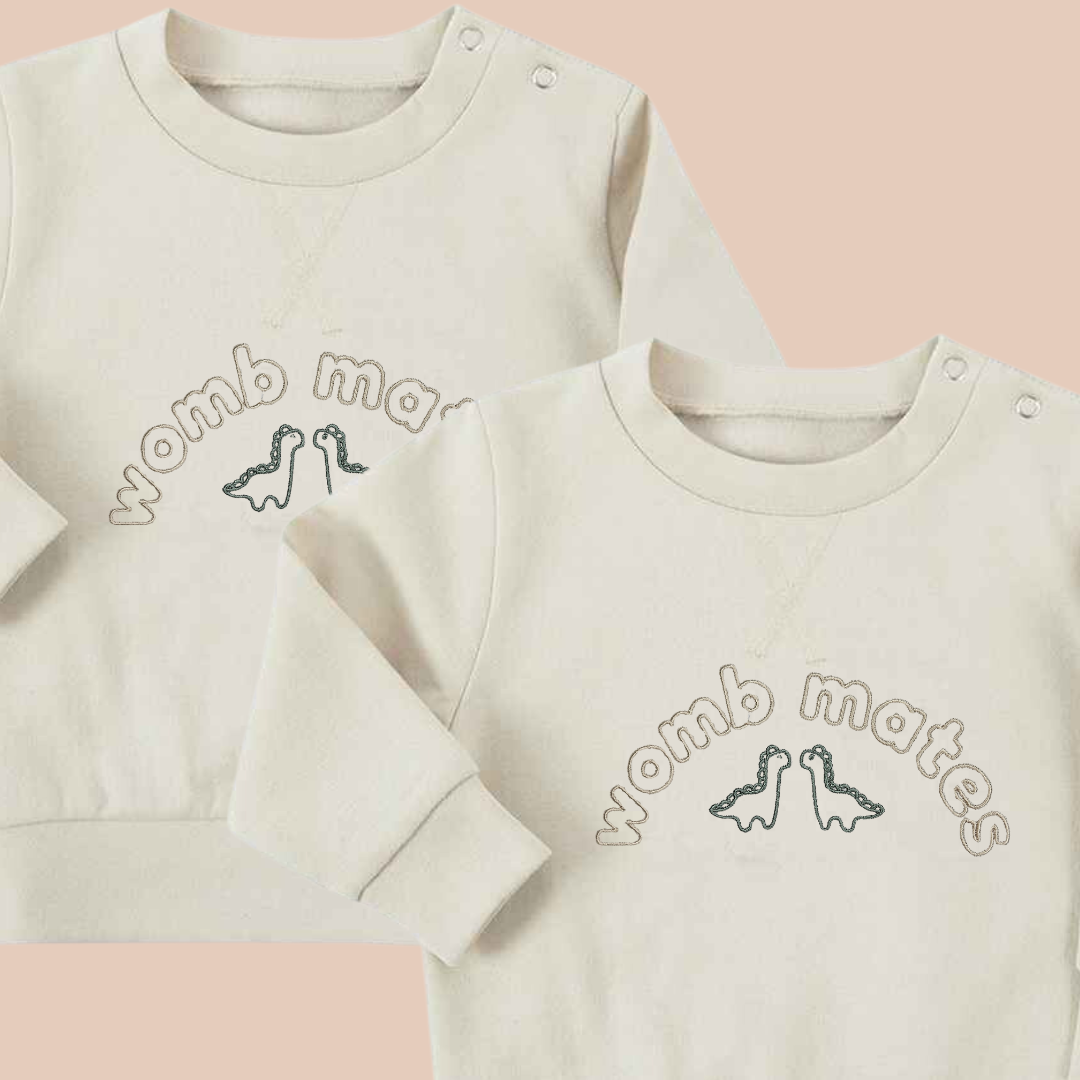 Womb Mates Dinos - Infant Embroidered Sweater or Hoodie